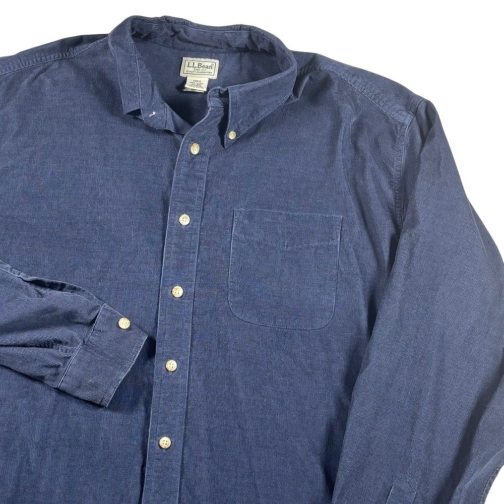 LL Bean Mens XL Corduroy Button Down Shirt Navy Blue Long Sleeve Cotton OVQ70